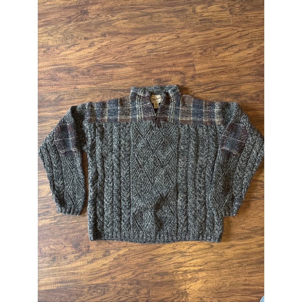 Woolrich Men's Gray Plaid Long Sleeve Pullover Casual Knit Sweater Size Large